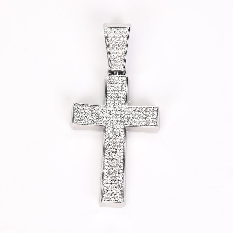Collana con ciondolo a croce con diamanti, versatile e alla moda, stile hip hop, con catena cubana._voghion.com