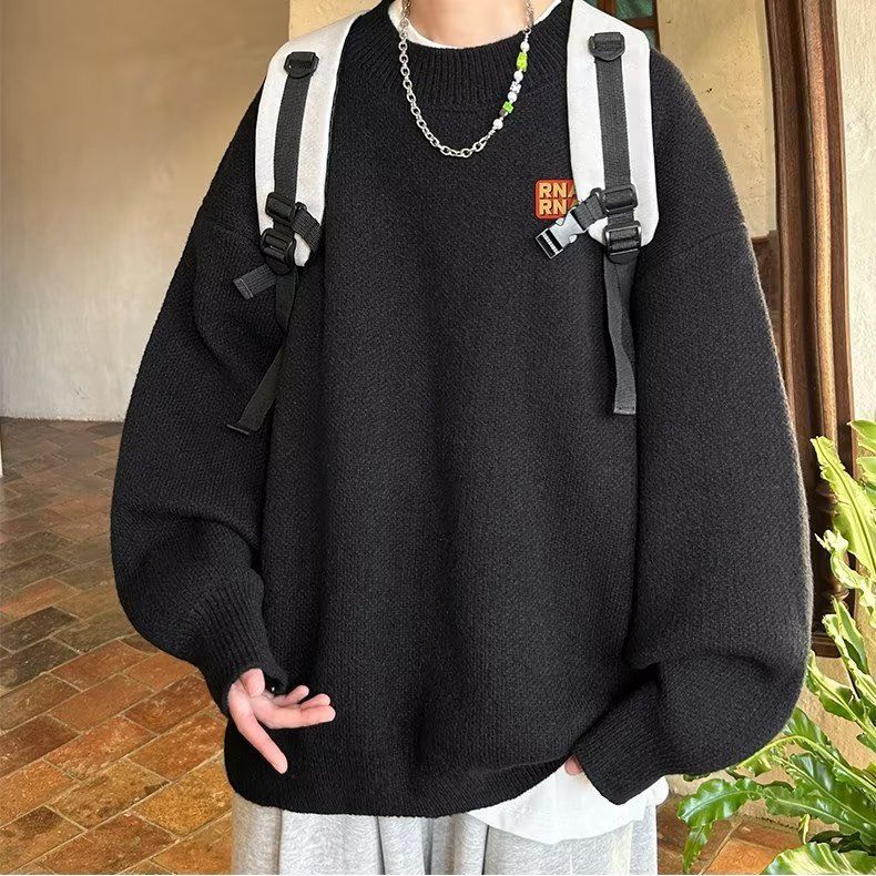 Round neck sweater for men in winter, with plush and thick pullover, loose base, knitted sweater, and outerwear_voghion.com