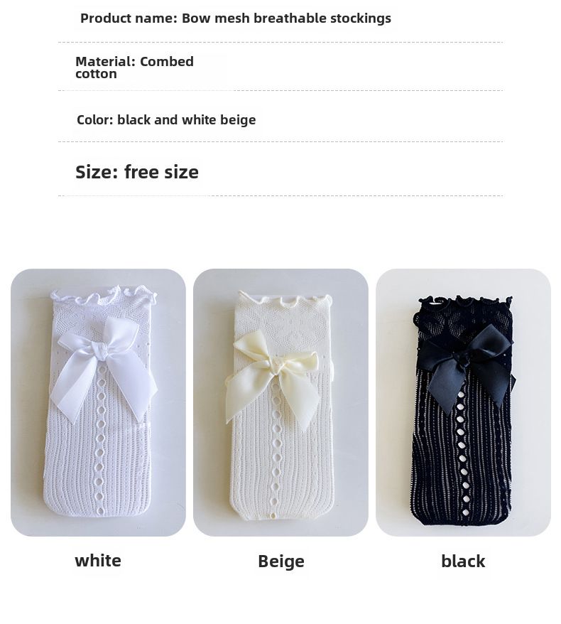Japanesch Nei Kannersocken Summer Lolita Pilz Mesh Band Grouss Schleif Mëttellängt Socken Meedercher flaach Socken_voghion.com