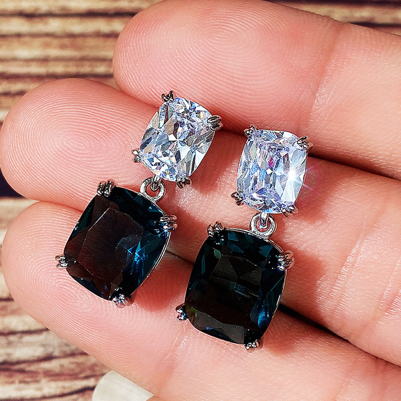 I nuovi orecchini di Cao Shi, grandi orecchini di zirconi con diamanti quadrati grassi, orecchini di cristallo blu pavone da donna_voghion.com