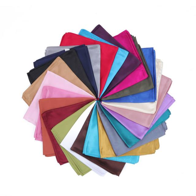 Luxusní značka Hedvábný šátek Dámské Satén Jednobarevné hidžábové šátky Muslim Pareo Bandana Dámský Šátek Wrap Čelenka Foulard 90*90cm_voghion.com