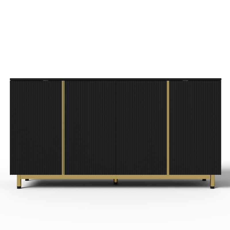 Credenza Schwarz 150cm Mit Wellenförmigen Türen, Verstellbaren Füßen Für Esszimmer_voghion.com