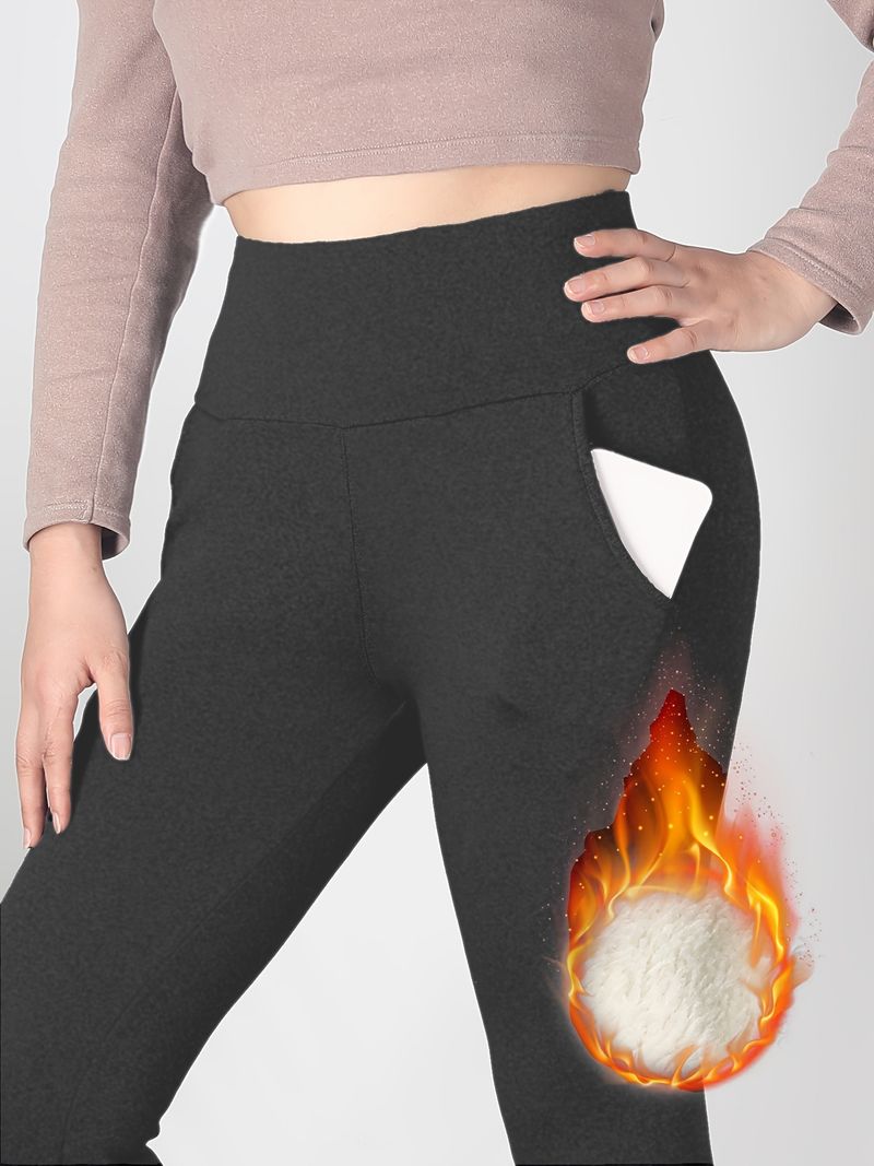 Leggings a vita alta foderati in pile per donna - Pantaloni da yoga termici invernali con comfort elasticizzato, collant da allenamento morbidi e caldi in nero, grigio scuro_voghion.com