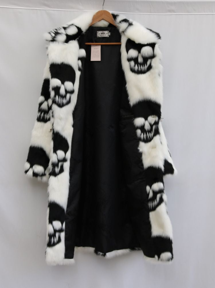 Herrenbekleidung Herren Pelzmantel Anzug Kragen Knopf Langer Mantel Imitation Nerz Pelz Trenchcoat Europäischer und amerikanischer Persönlichkeitstrend Totenkopf_voghion.com