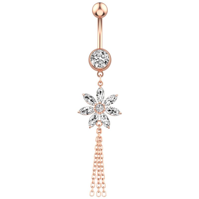 Nuovo squisito anello per ombelico con catena a fiore in zircone, gioielli per piercing all'ombelico all'ingrosso online_voghion.com