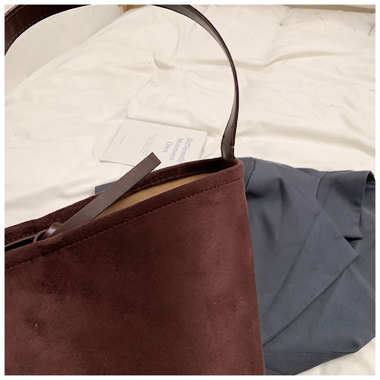 Semplice secchiello autunno inverno pelle scamosciata grande capacità ins madre e bambino alla moda monospalla ascellare_voghion.com