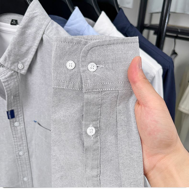 Camicia casual classica da uomo - 100% cotone, maniche lunghe, con bottoni (bianco/blu navy/blu/grigio, taglie dalla M alla 4XL, traspirante e versatile per l'uso quotidiano)_voghion.com