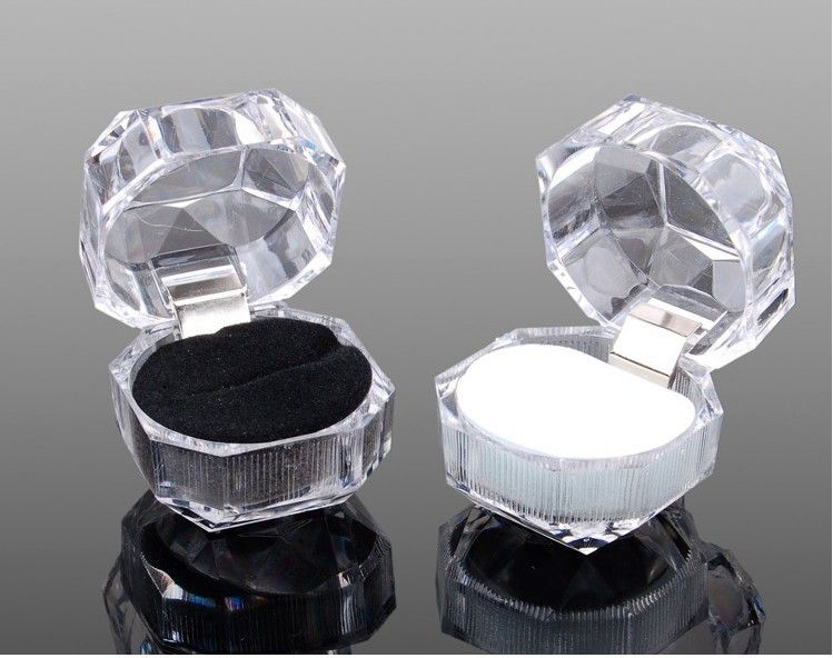 Caja de acero inoxidable para anillos, pendientes, tachuelas y joyas con forro de terciopelo transparente y recto._voghion.com