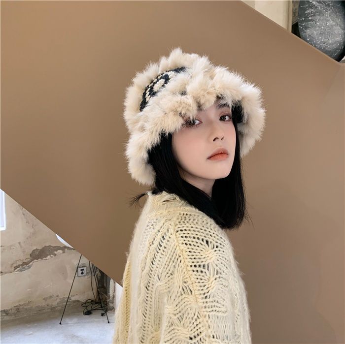 Handgewebte Tigerkopf-Löwenmütze, warme Wollmütze, weibliche Kaninchenhaar-Strickmütze, Fischerhut, Herbst und Winter, vielseitig einsetzbar_voghion.com