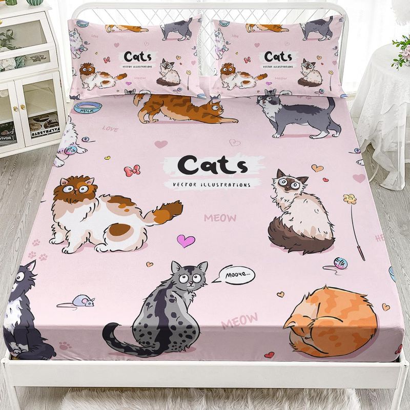 Set di lenzuola con stampa digitale, tre pezzi, motivo gatto animale_voghion.com