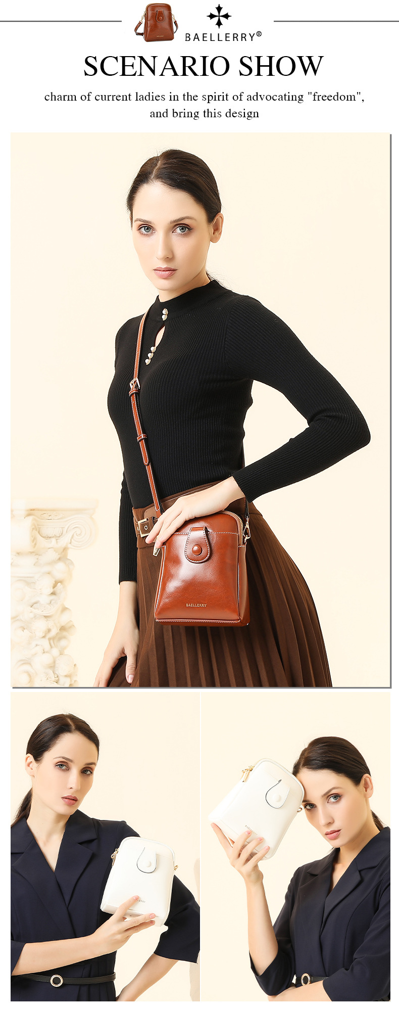 Borsa per cellulare nuova borsa a tracolla con doppia cerniera in pelle cerata da donna Baellerry versatile borsa a tracolla portamonete_voghion.com