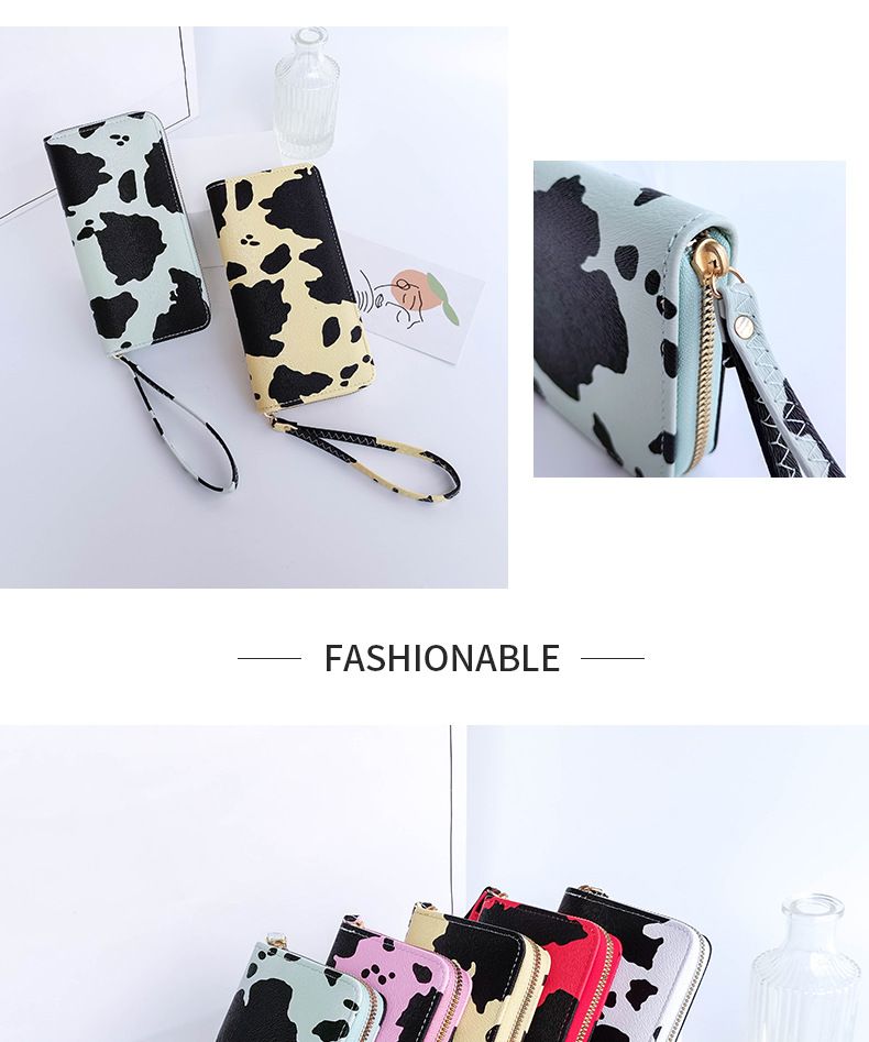 Cross-border Women's bag wholesale 2022 summer Korean style contrast color milk pattern multi-compartment wallet long horizontal clutch_voghion.com