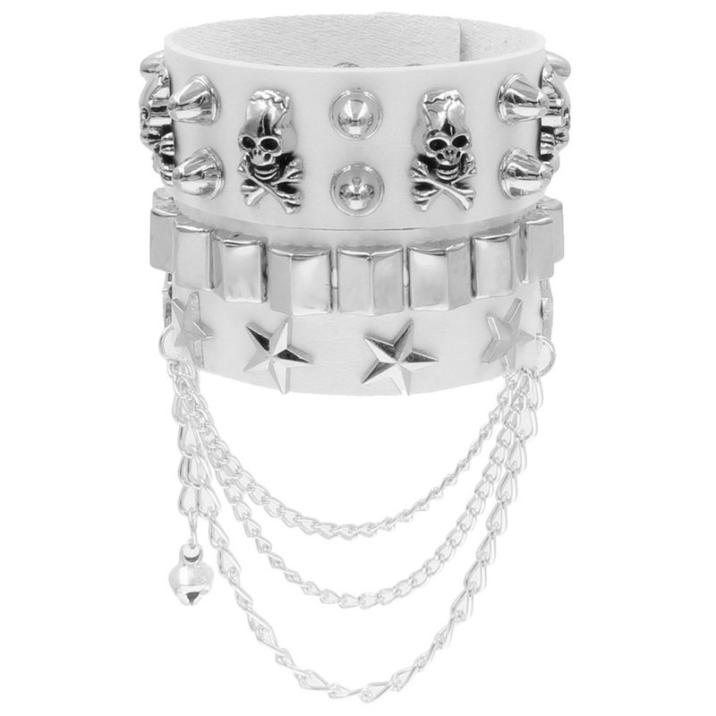 Fashionable Multi-layer Leather Wide Bracelet Personalized And Domineering Skeleton Rivet Punk Street Dance Bracelet Accessory_voghion.com