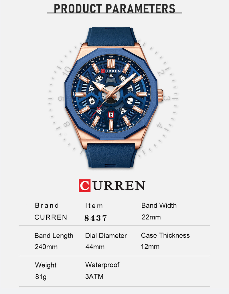 Orologio da uomo sportivo casual al quarzo impermeabile in gel di silice per uomo con data automatica e lancette dell'orologio 8437_voghion.com