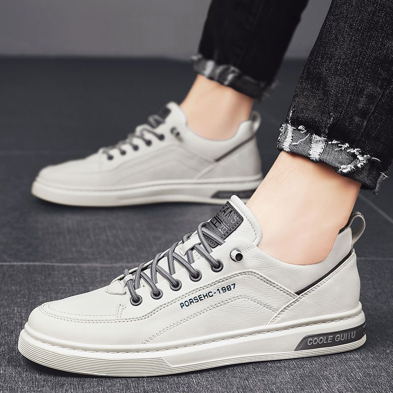 Tendenza maschile, versatili, scarpe basse da uomo casual in pelle con una gamba, impermeabili, piccole, bianche, primavera e autunno_voghion.com