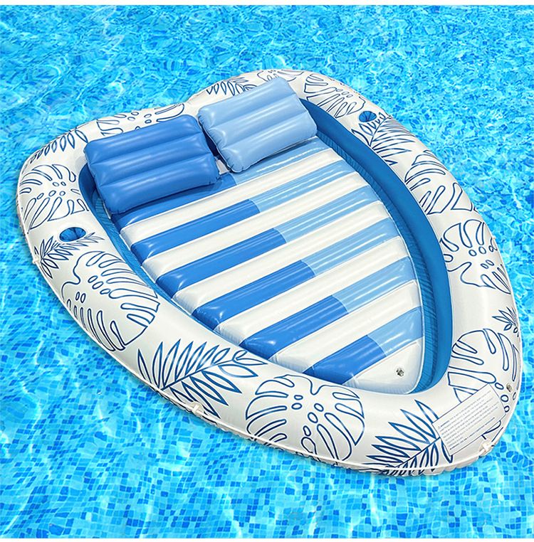 PVC Inflatable Pool Float For Two - Sunbathing Lounge With Headrest & Cup Holders (Leaf & Heart Design Heavy-Duty For Adults)_voghion.com