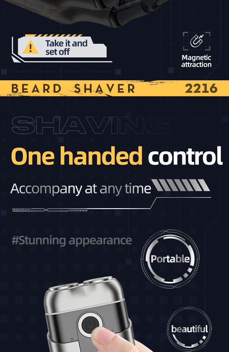 Magnetischer Doppelrotationsrasierer – 60 Min. Laufzeit, 45 dB leise, IPX7 abwaschbar, schwebende Scherköpfe für eine sanfte Rasur (Gunmetal/Silber, wiederaufladbar über USB-C)_voghion.com