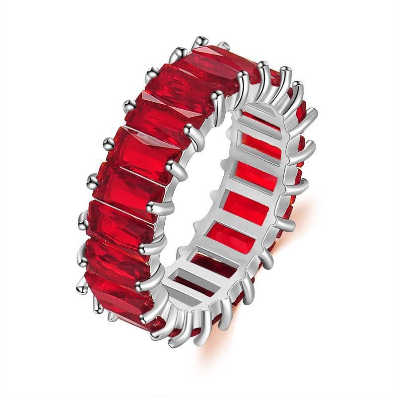 Rechthoekige Zirkonia Sieraden Hip Hop Kleurrijke Gemengde Kleur Damesring_voghion.com