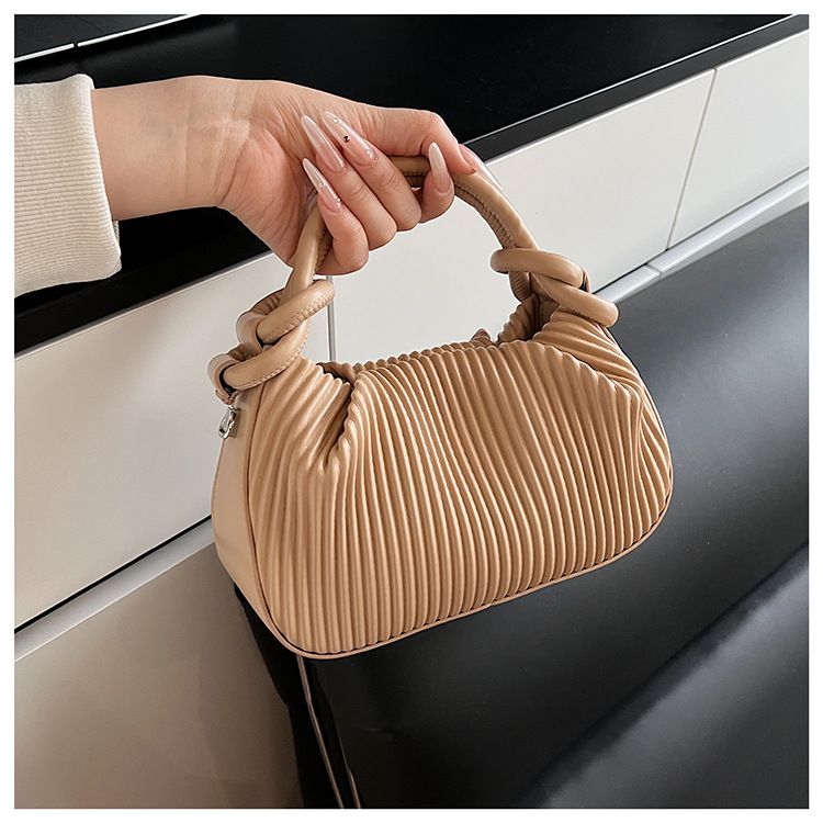 Borsa a mano a righe plissettata con personalità di nicchia per donna, borsa a secchiello versatile alla moda 2025, borsa a tracolla semplice estiva_voghion.com