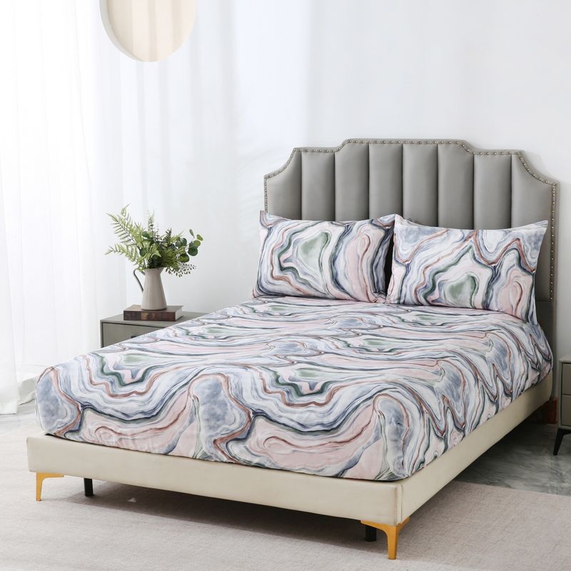 Set di lenzuola con angoli moderno in marmo psichedelico astratto con stampa 3D in poliestere, motivi geometrici e a cuore, diverse misure per letti singoli/matrimoniali/queen size/king size._voghion.com