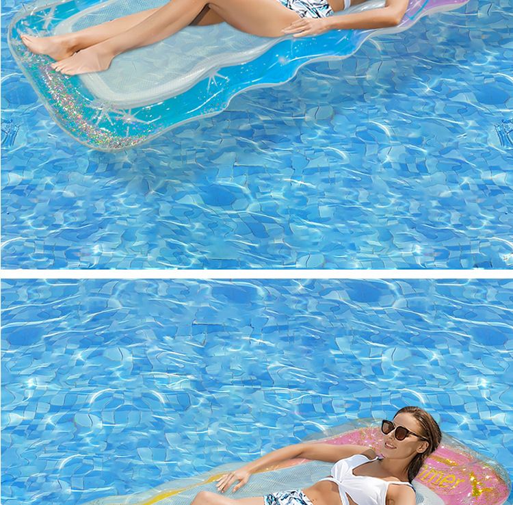 Shimmer Mermaid Tail Inflatable Lounger - Breathable Mesh Floating Bed With Pillow (Eco-Friendly PVC 180cm Quick-Dry & Portable For Pool/Beach)_voghion.com