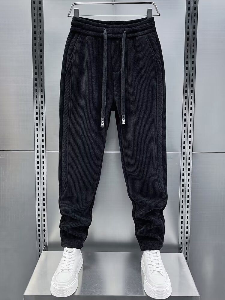 Men's Corduroy Casual Pants - Relaxed Fit Slim Leg Joggers For Spring & Fall, Comfortable Stretch Fabric, Solid Color (Black, Brown, Beige)_voghion.com