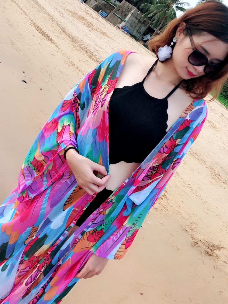Robe de plage longue, cache-maillot, cardigan, coupe ajustée, vêtements de protection solaire, maillot de bain, chemisier, jupe portefeuille_voghion.com