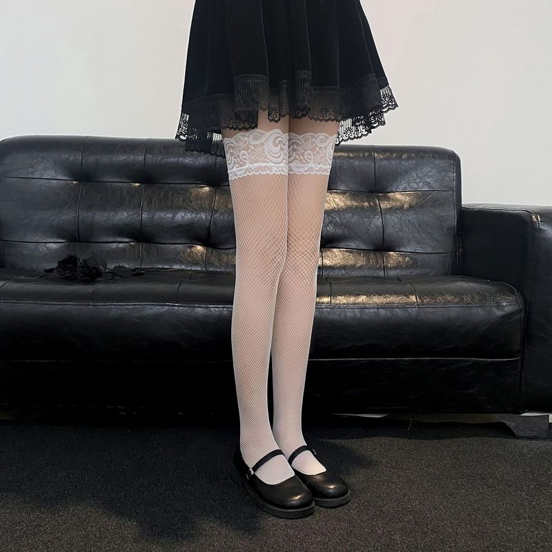 JK Lolita Netzstrümpfe Wadenlange Socken Overknee-Spitzen-Jacquard-Wadensocken_voghion.com