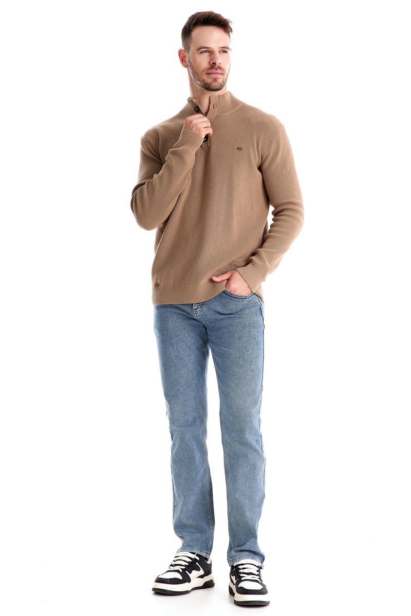 Herbst und Winter neuer halboffener Brustpullover mit langen Ärmeln, Stehkragen, einfarbig, vielseitiges, lässiges Herrenoberteil_voghion.com