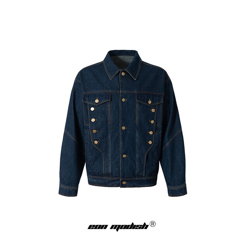 Eon Modish 25 Autumn New American Fashion High Street Metal Stud Decorated Denim Jacket Coat_voghion.com