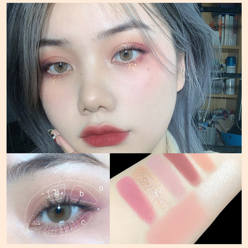 Palette de fard à paupières Rose de sept couleurs, nacrée, mate, scintillante, couleur terre brillante pour les yeux_voghion.com