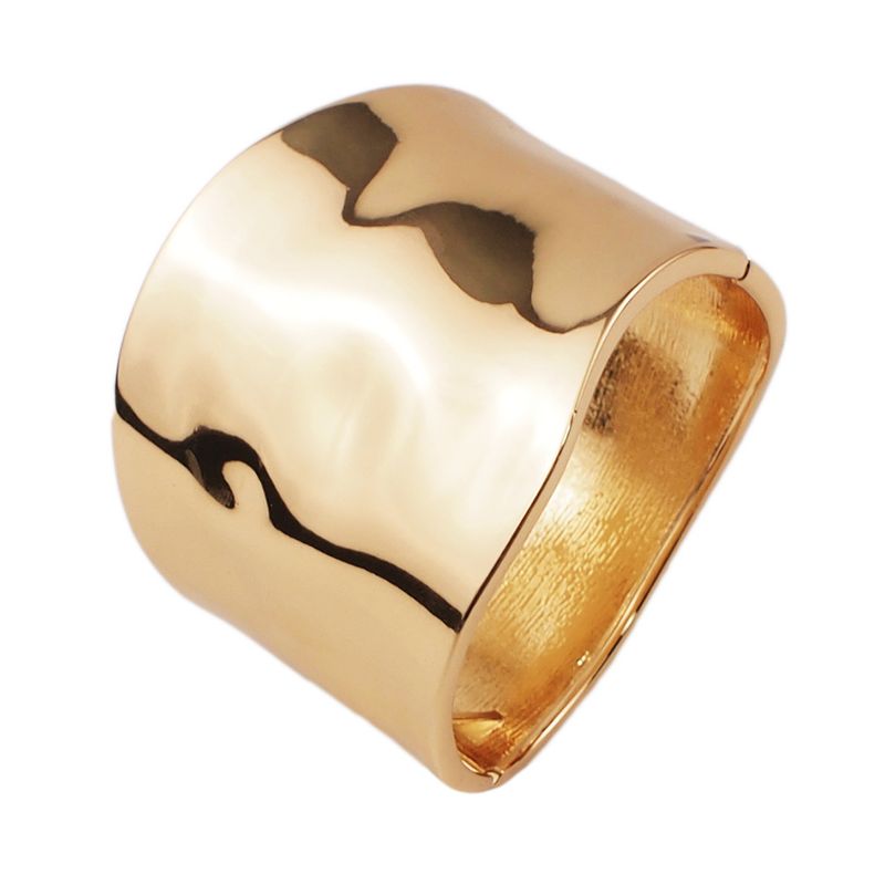 Pulsera chapada en oro de nuevo estilo, de metal grande, con borde ancho y diseño liso, joyería de moda para mujer._voghion.com