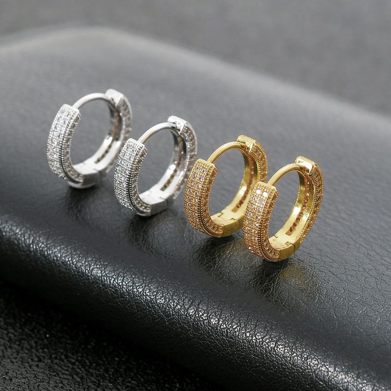 full diamond earrings men's plain ring new simple earrings Korean niche design circle trendy earrings_voghion.com