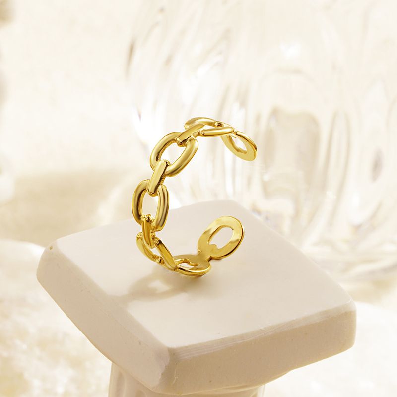 Anello aperto in acciaio inossidabile regolabile versatile alla moda da donna, stile catena cubana minimalista_voghion.com
