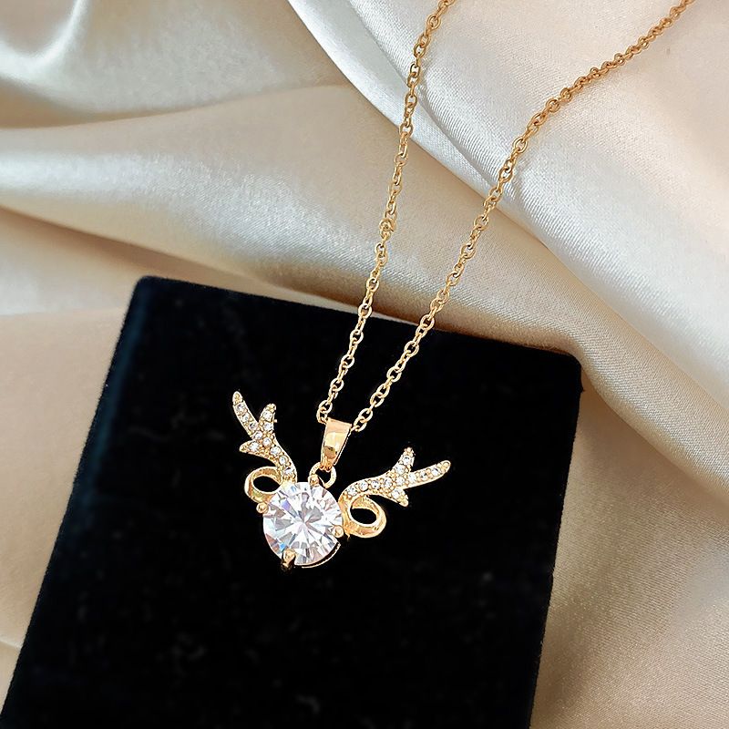version of antlers luxury diamond necklace women's fashion high-end clavicle chain pink zircon pendant temperament net red accessories_voghion.com