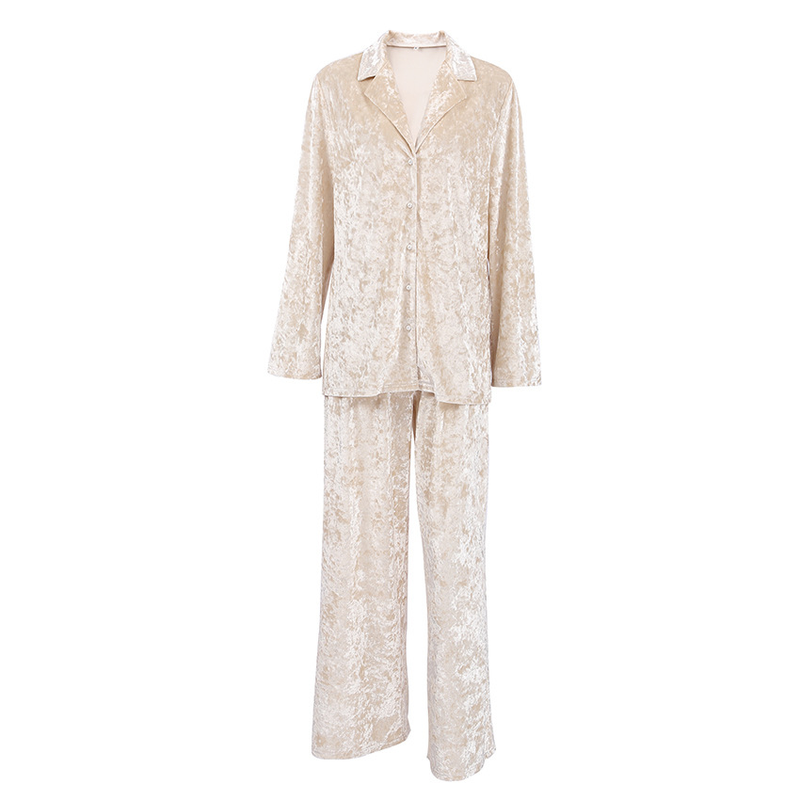 Women's clothing gold diamond velvet pajamas long sleeve trousers two sets warm thick velvet_voghion.com