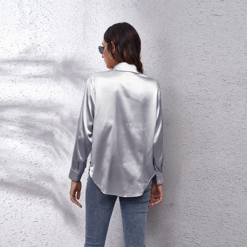 Women's clothing color D shirt satin silk imitation long sleeve shirt_voghion.com