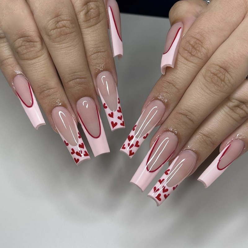 Ensemble d'ongles artificiels avec colle, 24 pièces, faux ongles longs de Ballet avec strass, presse française portable sur Nails Co_voghion.com