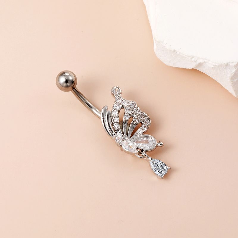 Piercing per ombelico a forma di farfalla con zirconi cubici - Gioiello per il corpo in acciaio chirurgico 316L, elegante design ad ala (14G/16G, ipoallergenico, confezione regalo inclusa)_voghion.com