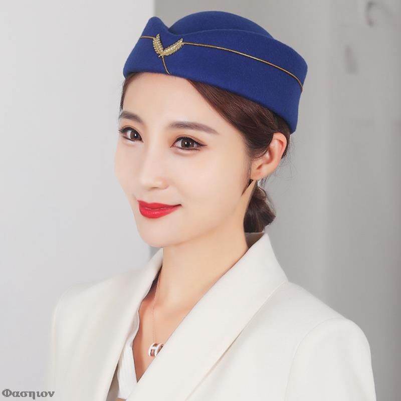 Hot Sale Elegant Stewardess Uniform Hats Wool Felt Berets Hat Cosplay Costume Role Play Prop for Women Fedoras Airline Formal Cap_voghion.com
