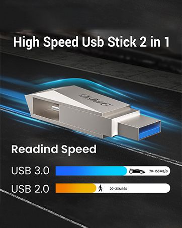 USB Flash Drive 64GB 128GB 256GB 512GB Brzi 2-u-1 USB-C Flash Drive USB 3.0 Thumb Drive Memorijske kartice Metalni Jump Drive Vanjska pohrana_voghion.com