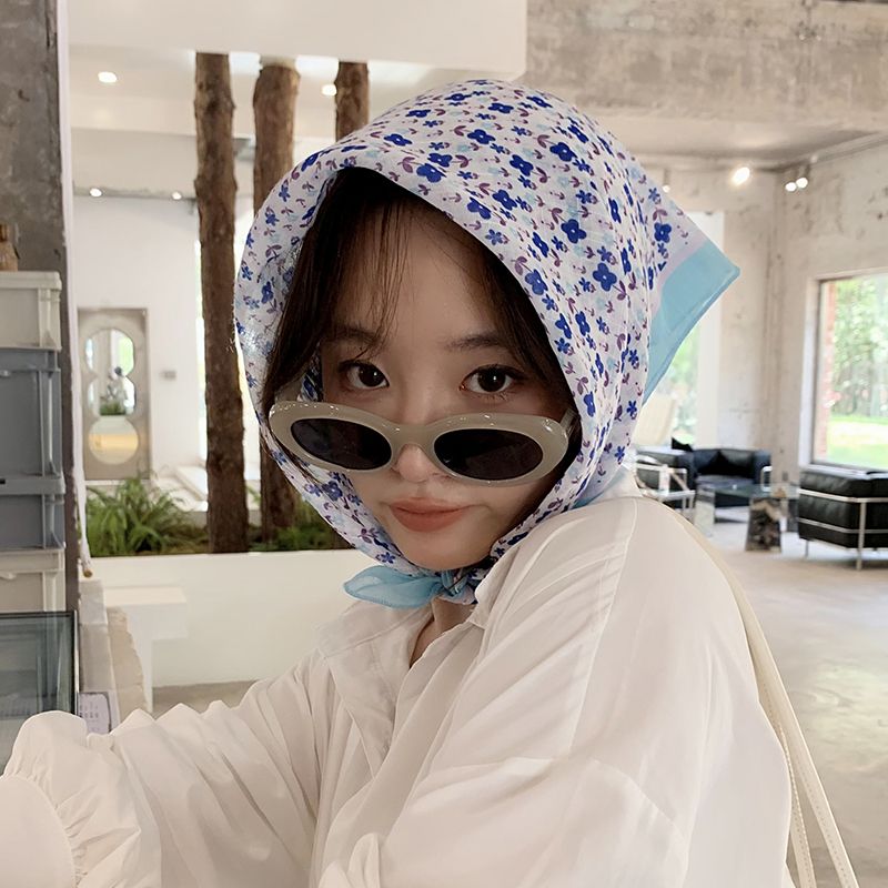 Sciarpa quadrata piccola in cotone e lino stampato da donna con protezione solare sottile estiva, versione coreana, foulard versatile alla moda,_voghion.com