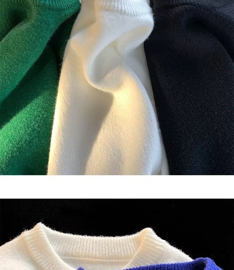 Sweater autumn and round neck thick knit men's trendy brand winter wool warm inner layer base sweater_voghion.com