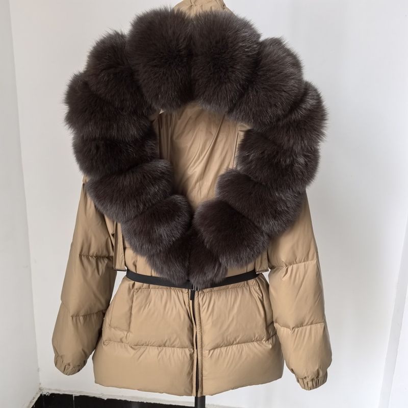 Piumino di alta qualità per donna, stile giapponese e coreano, piumino invernale di alta qualità, lunghezza media, spessore e vita sottile, in pelliccia di volpe_voghion.com