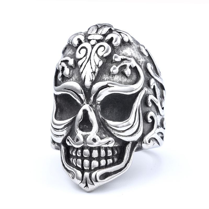 Orologio da uomo alla moda in acciaio inossidabile con teschio inciso in stile punk classico_voghion.com
