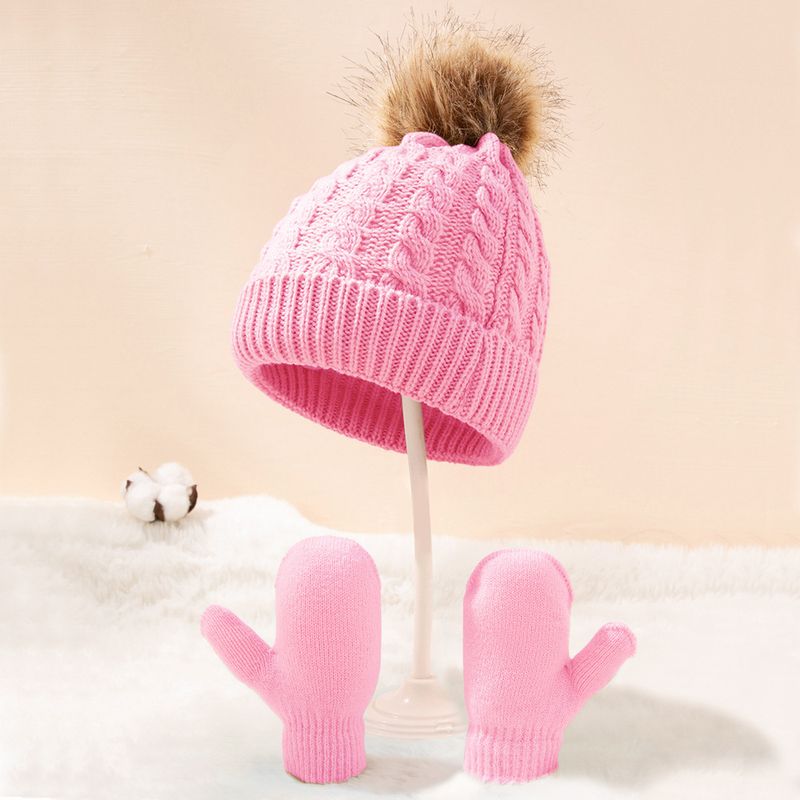 Baby clothing wool monochrome twist warm children's hat scarf gloves two or three sets_voghion.com
