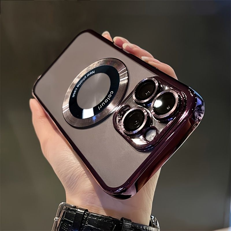 Luxury Transparent Magnetic Wireless Charging Phone Case For 15 14 13 12 11 Pro Max Plus 15Pro Cases With Lens Protector Shockprroof Soft Clear Cover_voghion.com