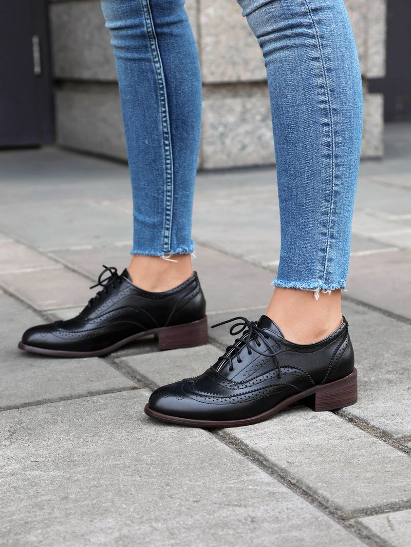 Plus-size lente enkel schoenen vintage Britse kleur contrast Braddock diepe veterschoenen damesschoenen_voghion.com