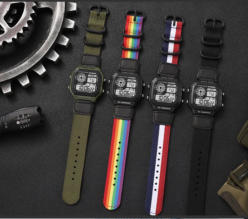 Nylon canvas with three-ring buckle retro electronic watch luminous waterproof sports men's square classic student watch_voghion.com
