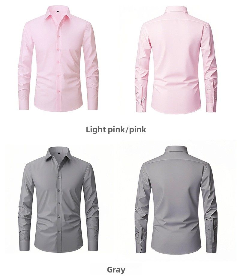 Cross-border Men's Four-sided Elastic Solid Color Non-ironing Large-size Shirt Anti-wrinkle Business Hot-selling European And American Shirts_voghion.com